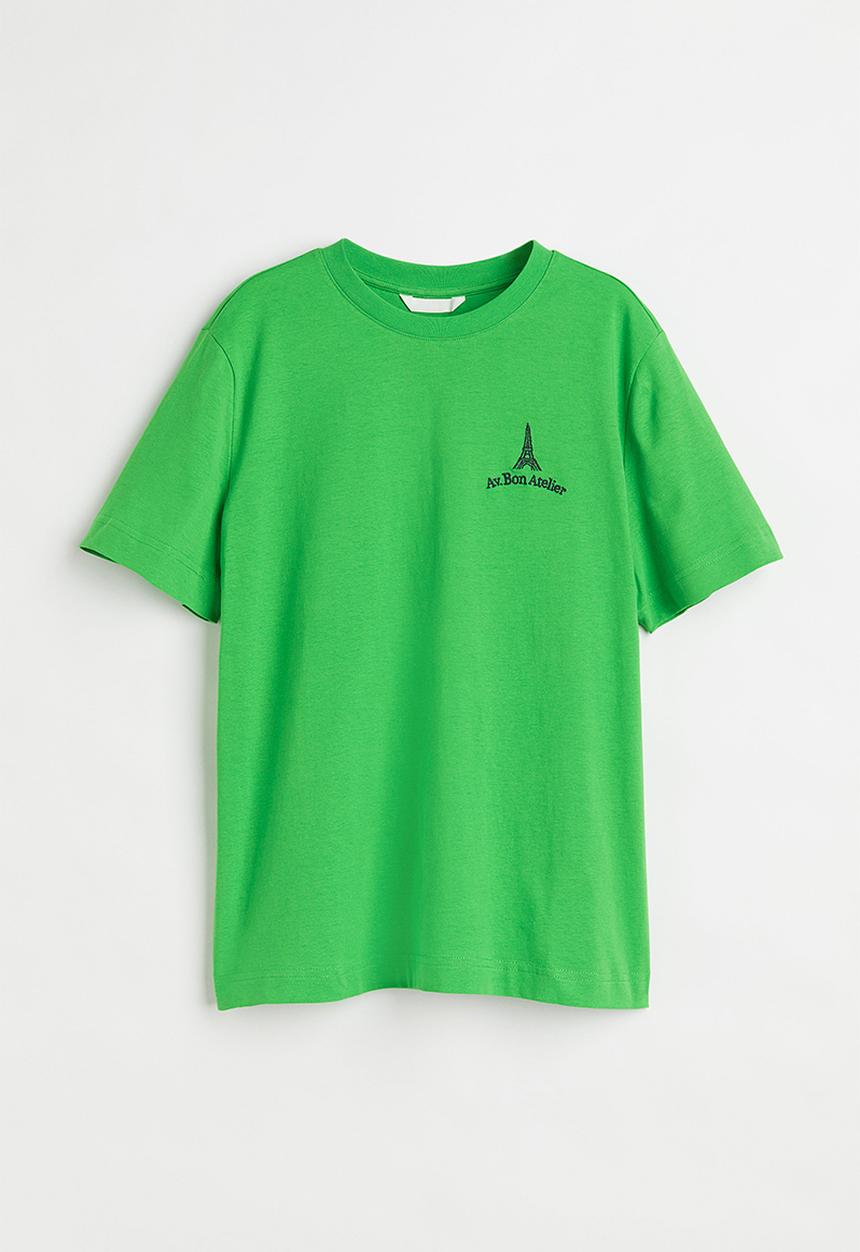 H&M - Print-motif T-shirt - bright green/eiffel tower
