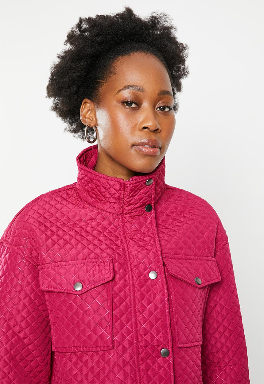 dailyfriday - Quilted crop shacket - cerise