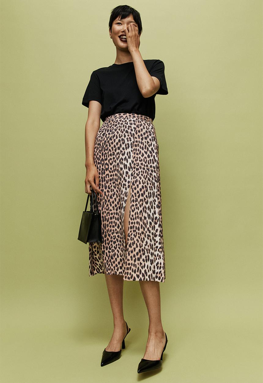 H&M - Viscose skirt - beige/leopard print