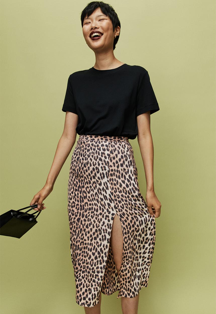 H&M - Viscose skirt - beige/leopard print