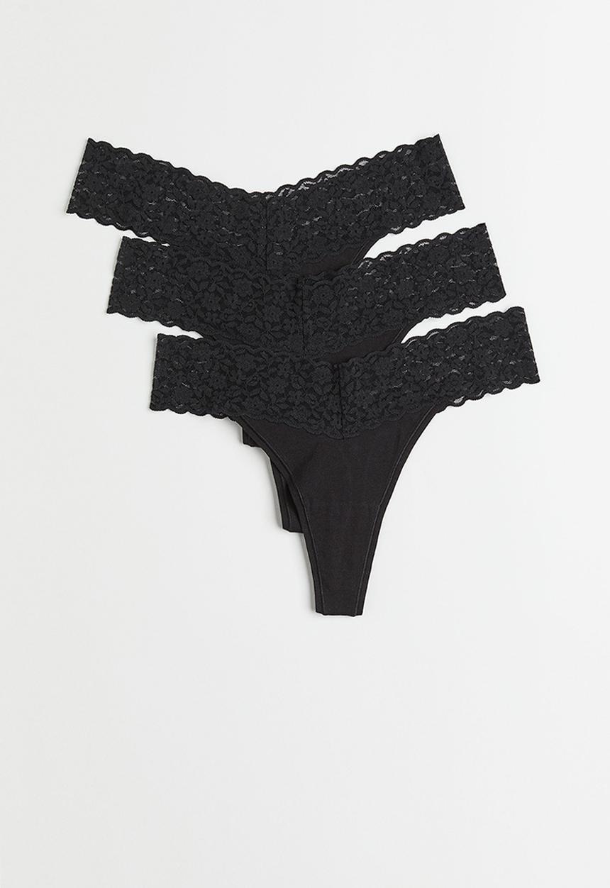 H&M - 3 Pack lace thong briefs - black