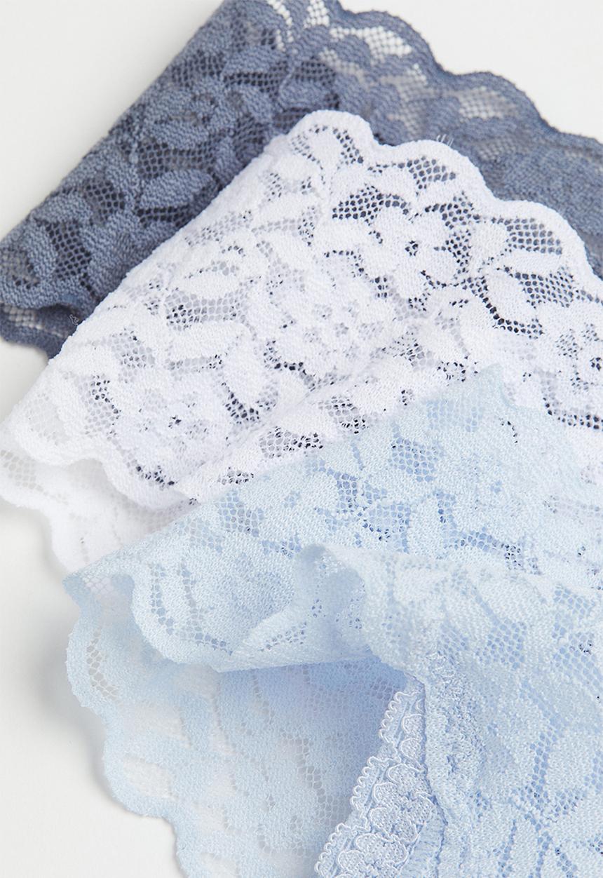 H&M - 3 Pack lace thong briefs - pigeon blue & white