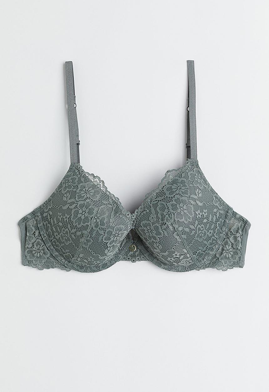 H&M - Lace push-up bra - grey-green 