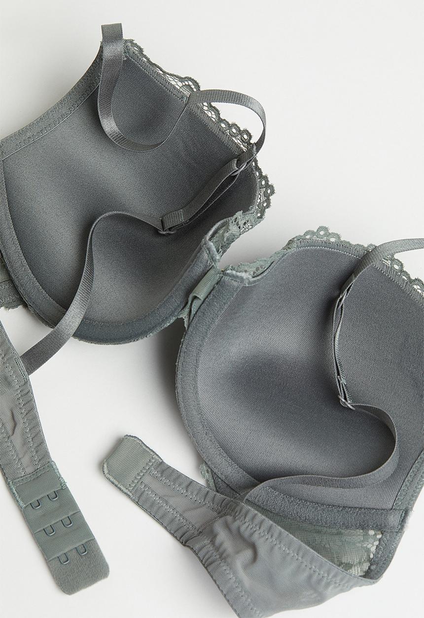 H&M - Lace push-up bra - grey-green 