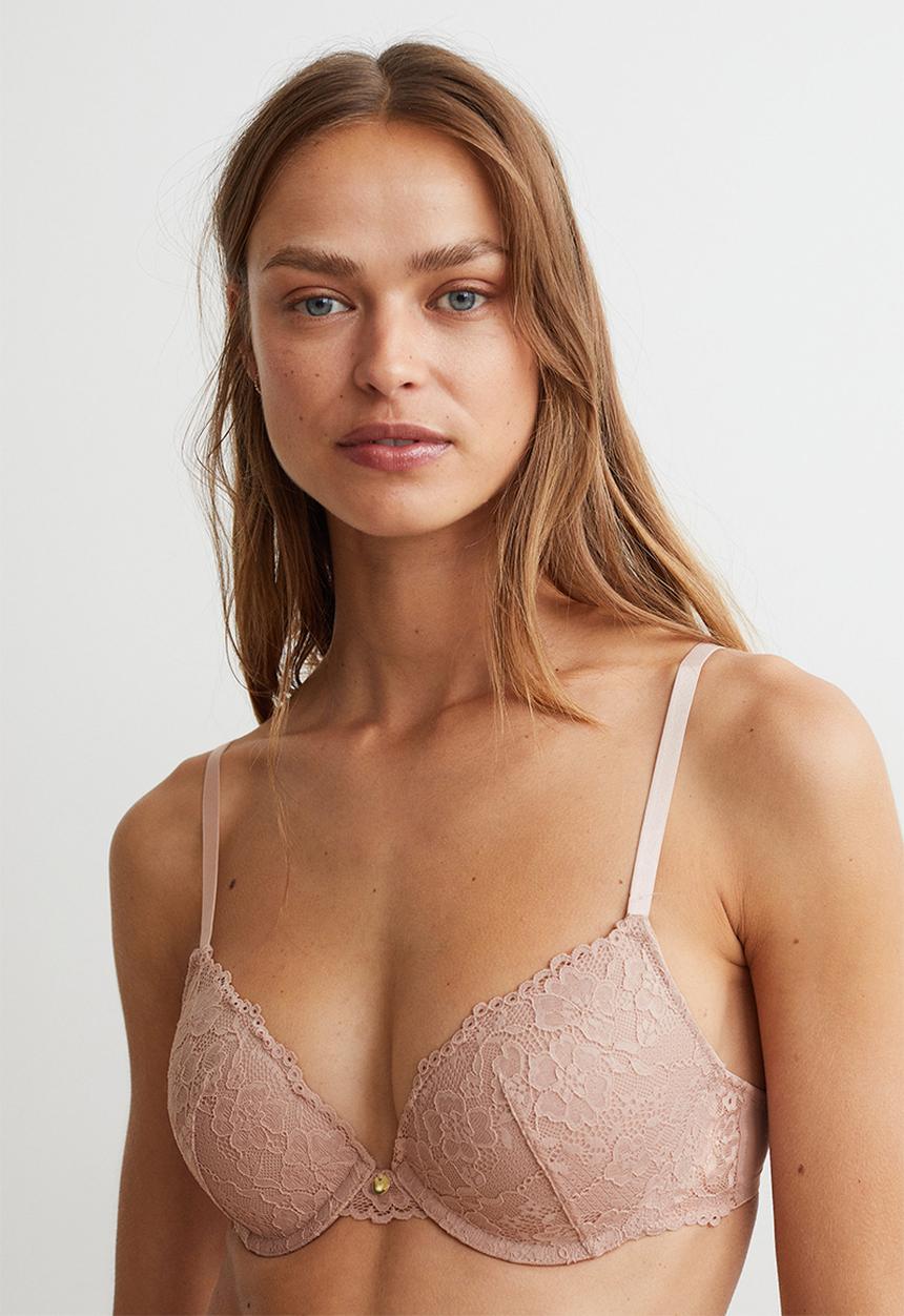 H&M - Lace push-up bra - old rose 