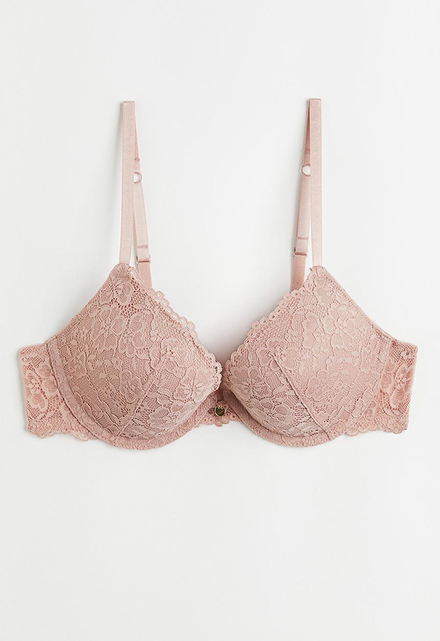 H&M - Lace push-up bra - old rose 