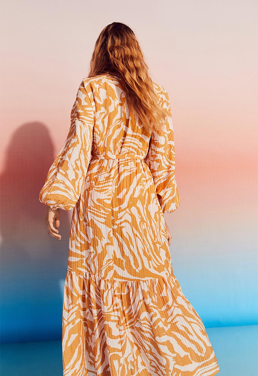 H&M - Crêpe kaftan dress - orange/patterned