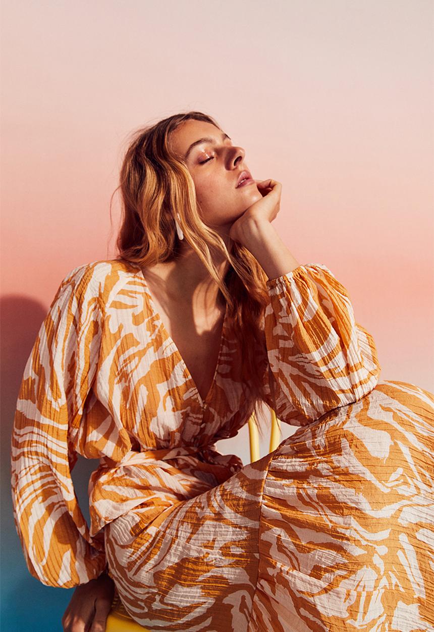 H&M - Crêpe kaftan dress - orange/patterned