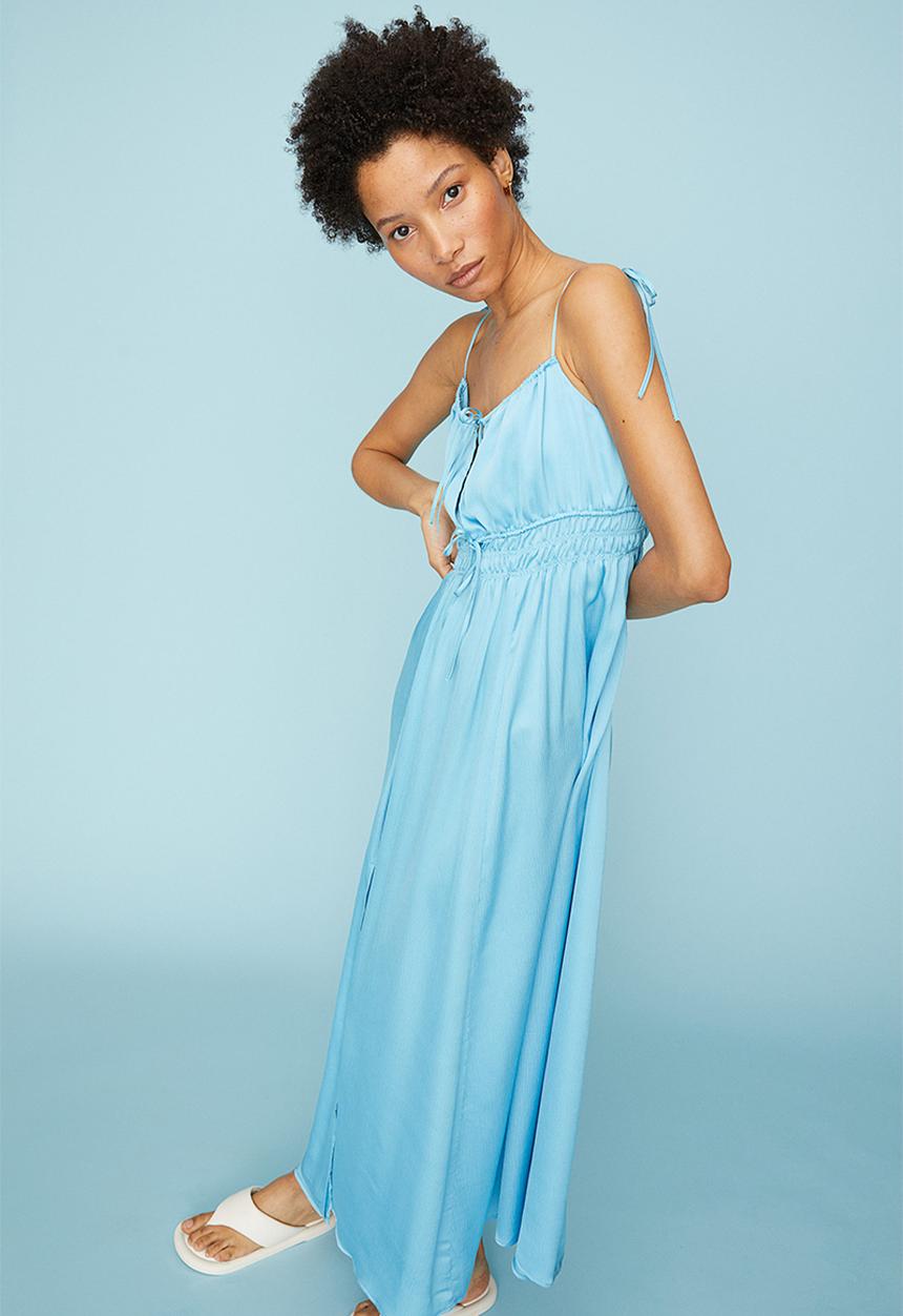 H&M - Long smock-waisted dress - light turquoise