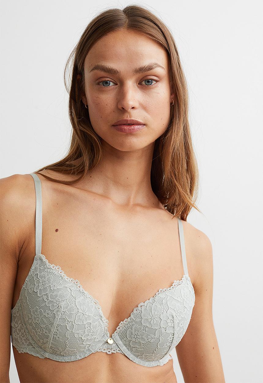 H&M - Lace push-up bra - light turquoise