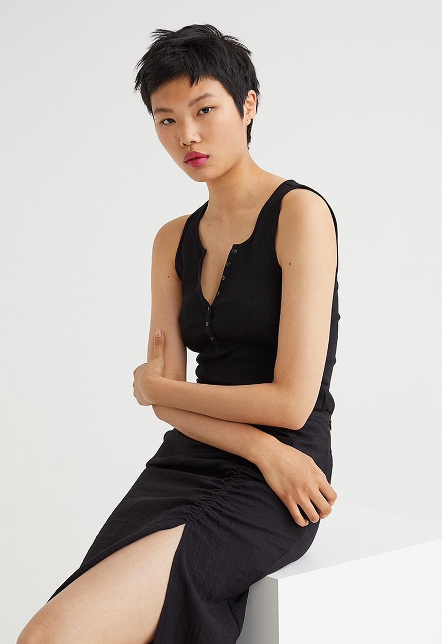 H&M - Ribbed cotton sleeveless top - black