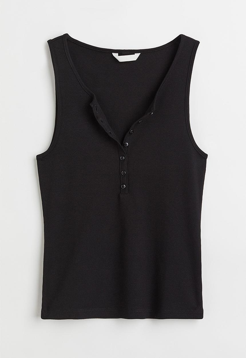 H&M - Ribbed cotton sleeveless top - black