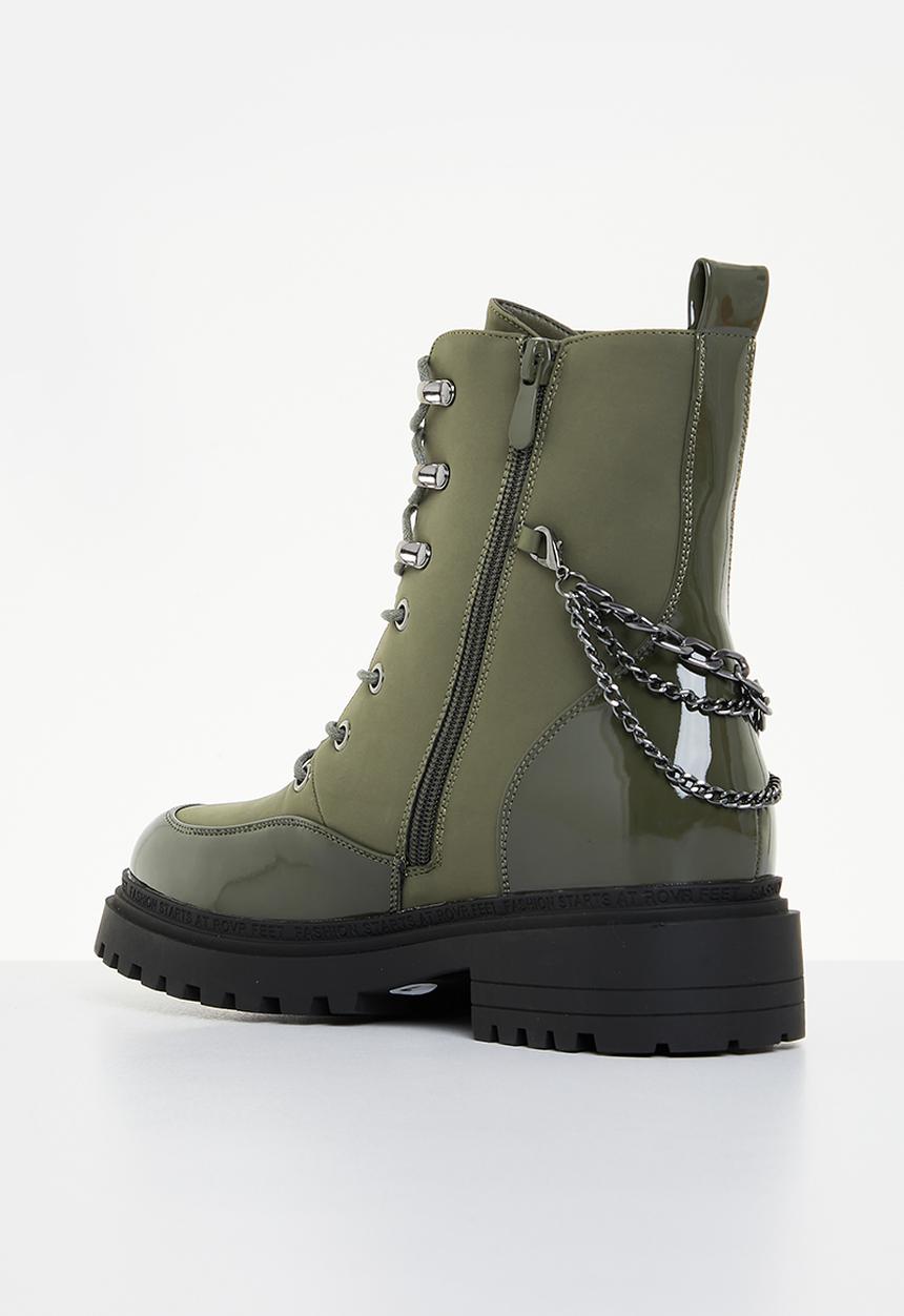 Miss Black - Cure 1 biker boot - olive
