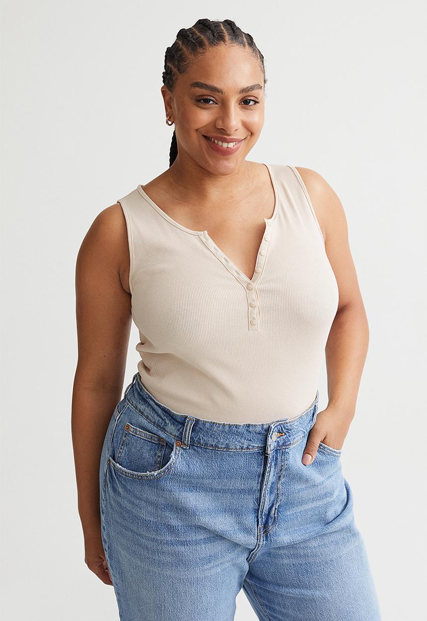 H&M - Ribbed cotton sleeveless top - light beige