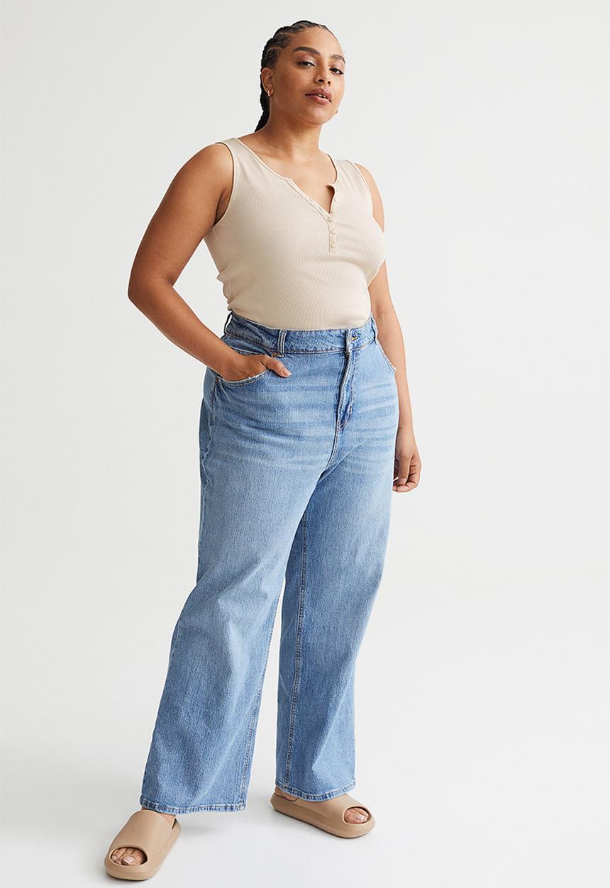 H&M - Ribbed cotton sleeveless top - light beige