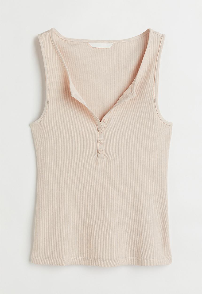 H&M - Ribbed cotton sleeveless top - light beige