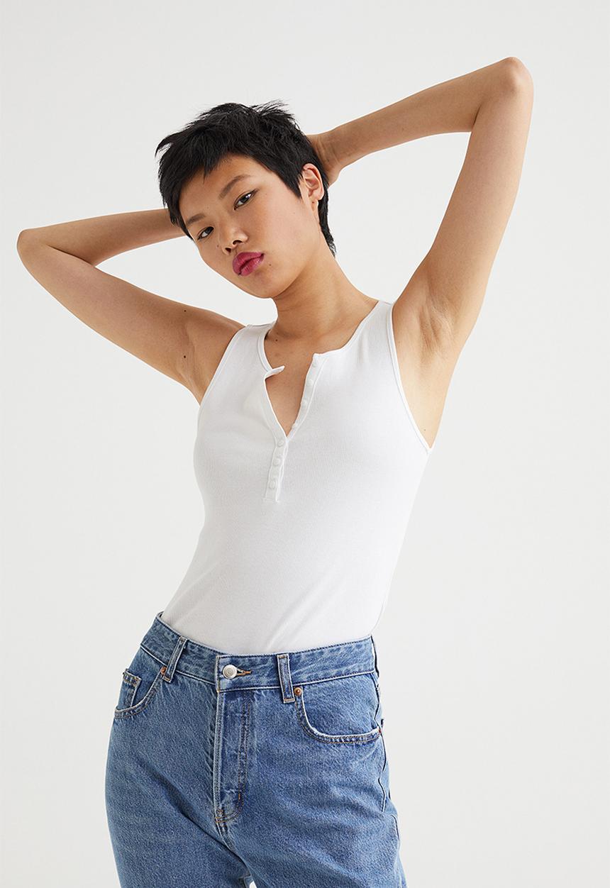 H&M - Ribbed cotton sleeveless top - white