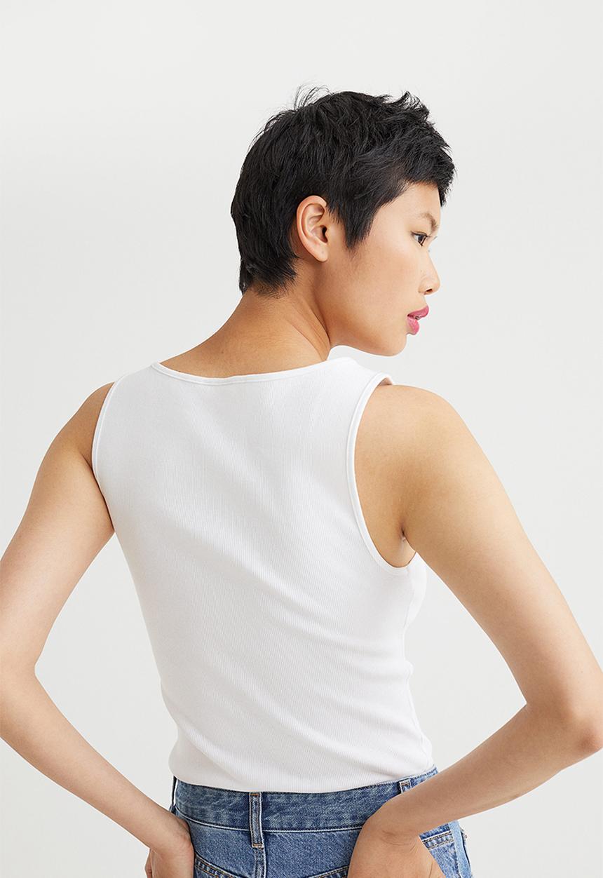 H&M - Ribbed cotton sleeveless top - white