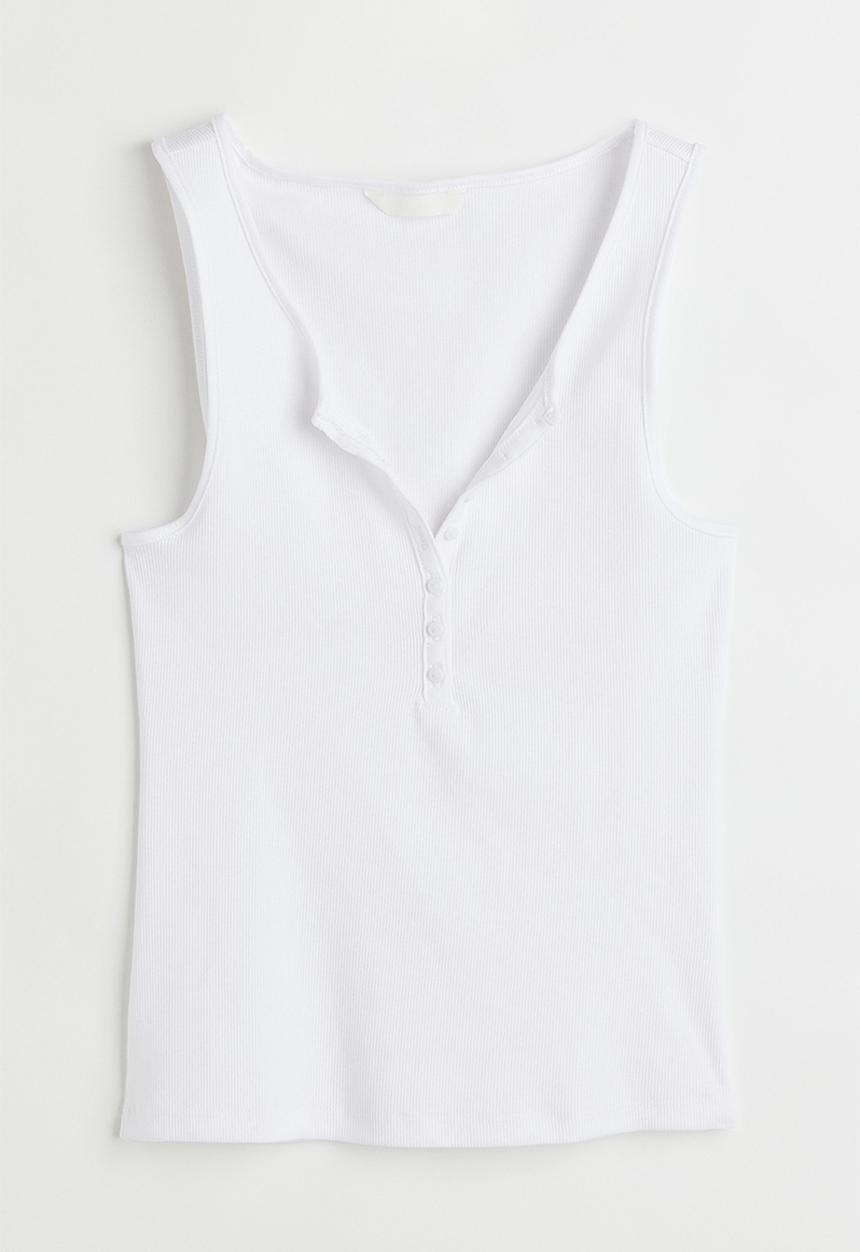 H&M - Ribbed cotton sleeveless top - white