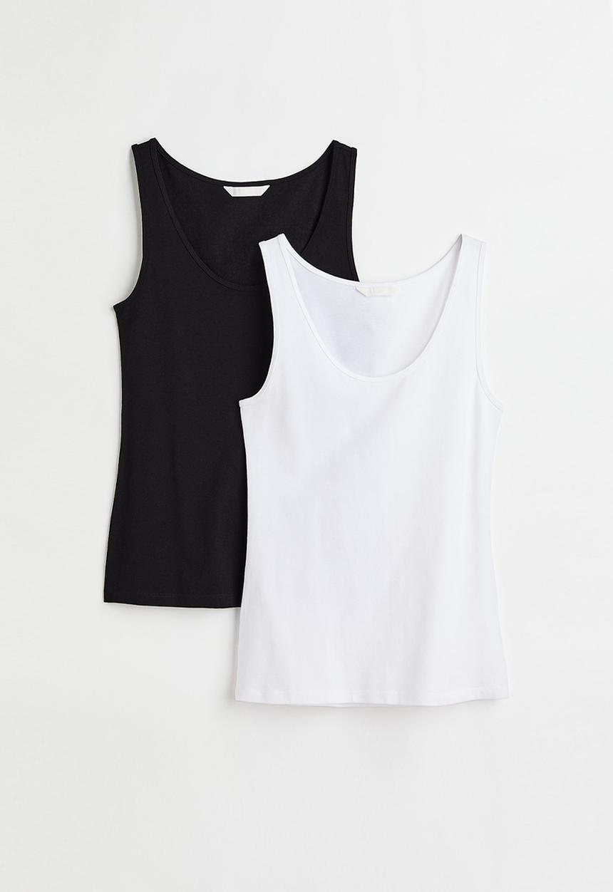 H&M - 2 Pack cotton vest tops - black/white