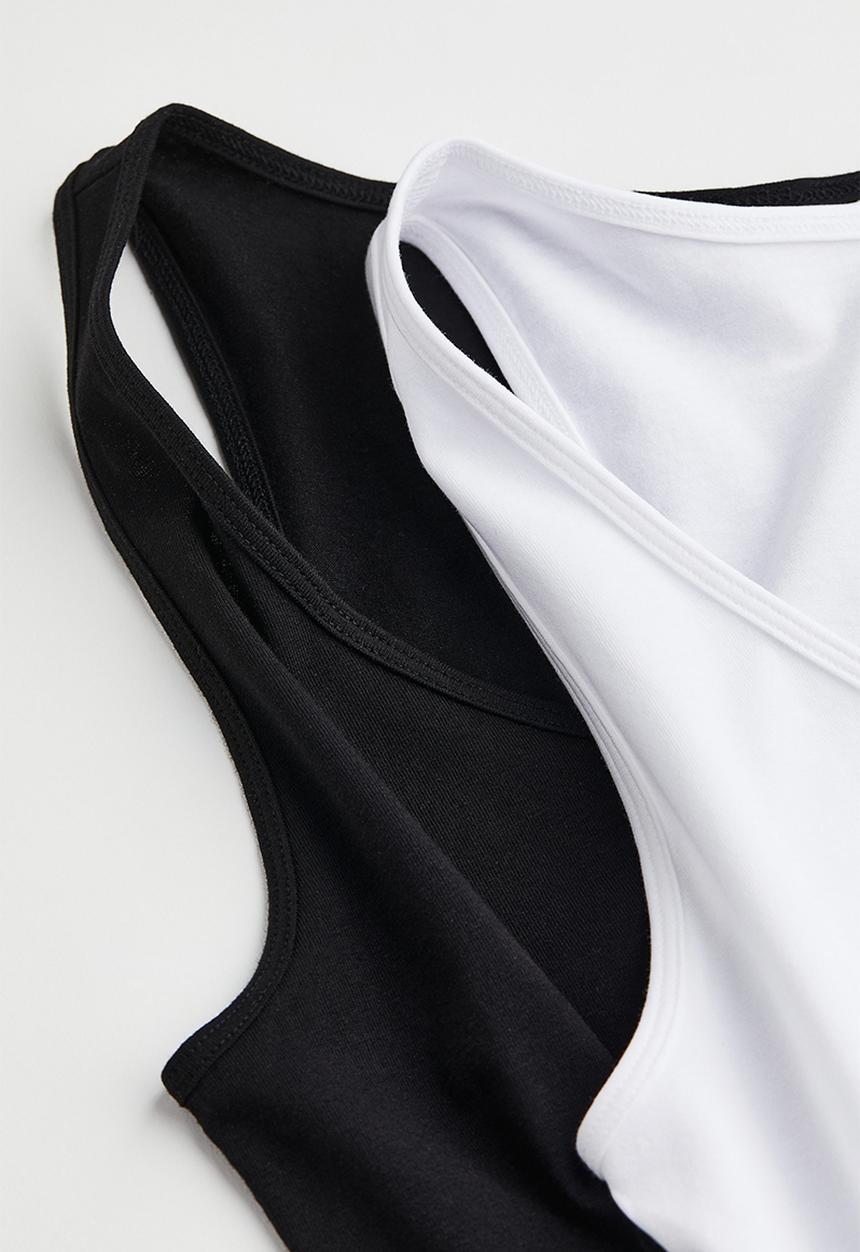 H&M - 2 Pack cotton vest tops - black/white