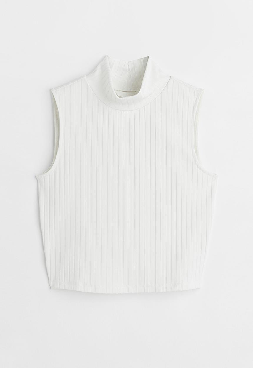 H&M - Ribbed stand-up collar top - white