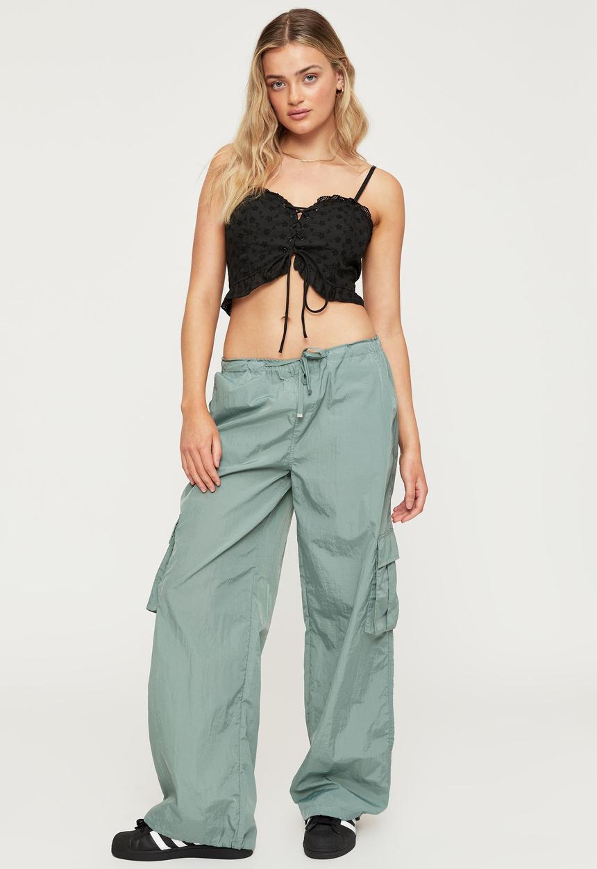 Recycled parachute cargo pants - soft sage