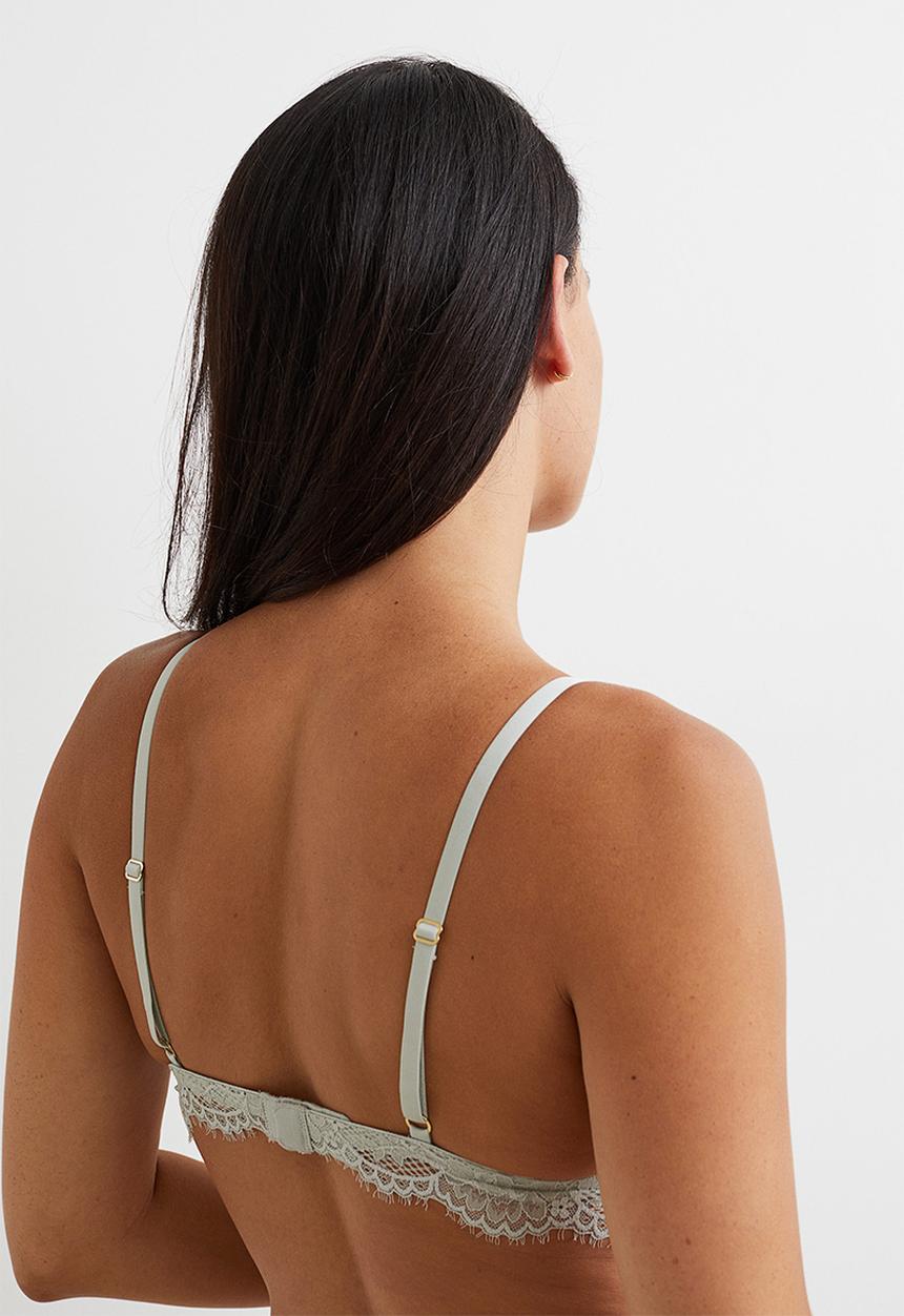 H&M - Lace-trimmed bralette - light grey-green