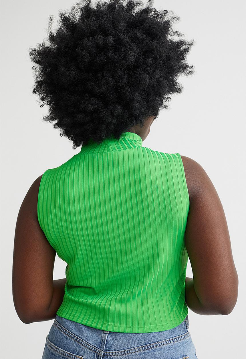 H&M - Ribbed stand-up collar top - bright green