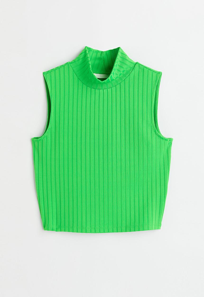 H&M - Ribbed stand-up collar top - bright green