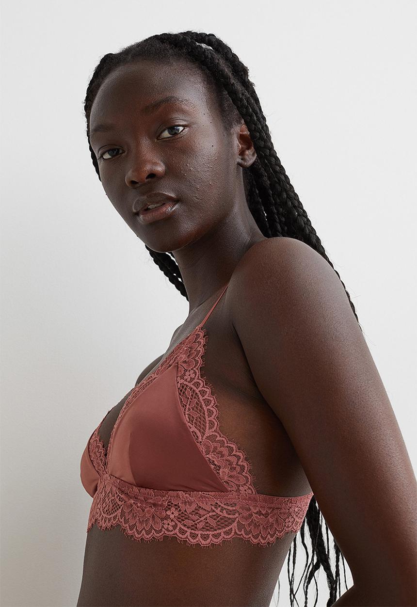 H&M - Lace-trimmed bralette - old rose