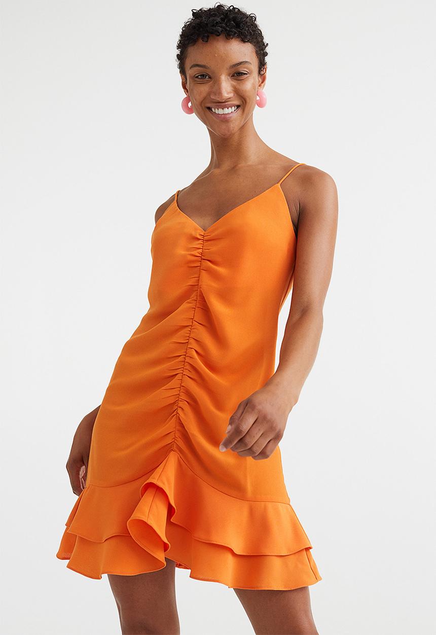 H&M - Flounce-hem crêpe dress - orange