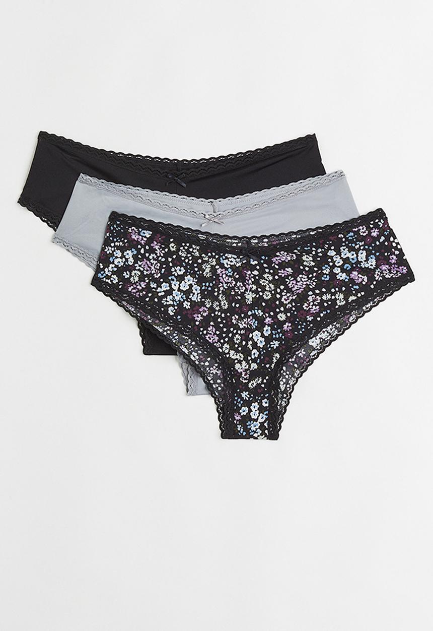 H&M - 3 Pack hipster briefs - black/floral