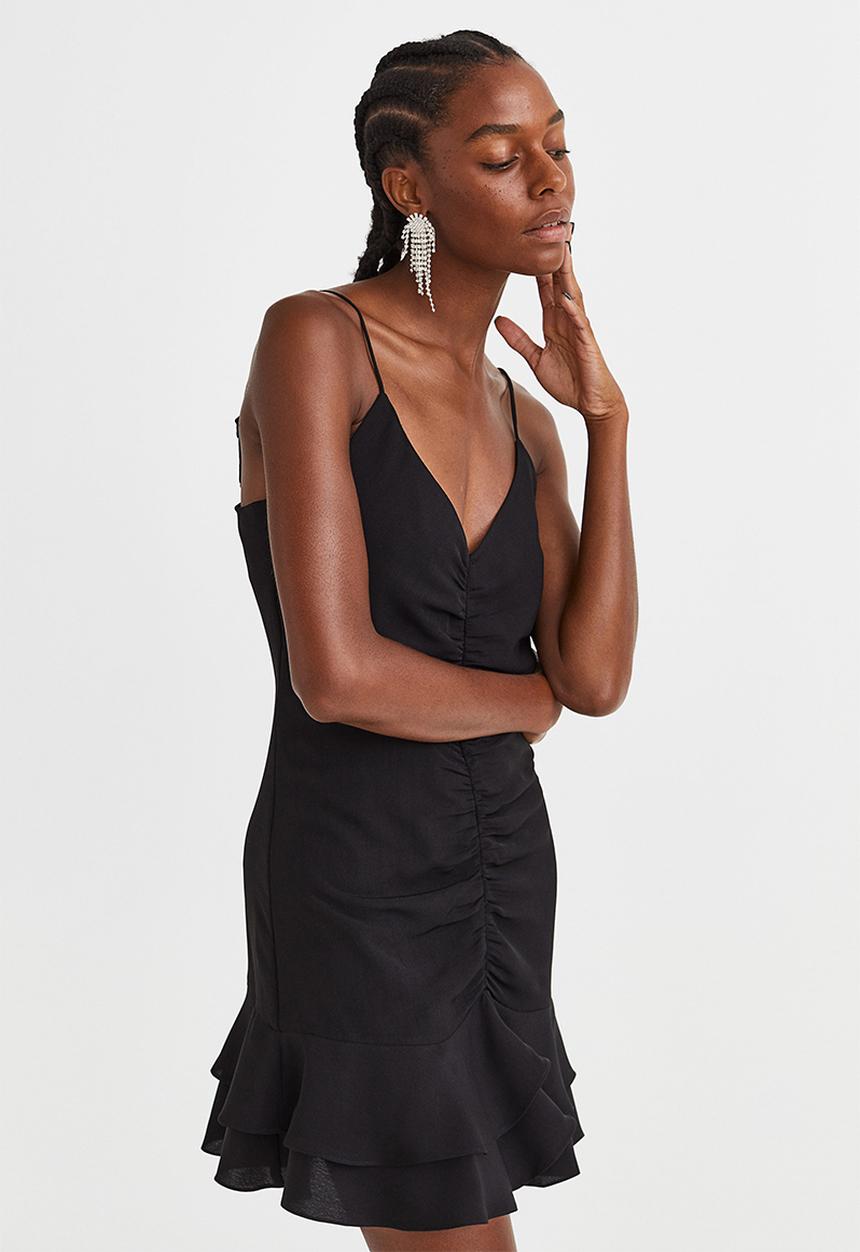 H&M - Flounce-hem crêpe dress - black