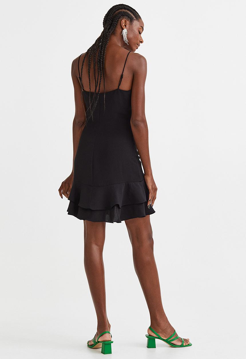 H&M - Flounce-hem crêpe dress - black