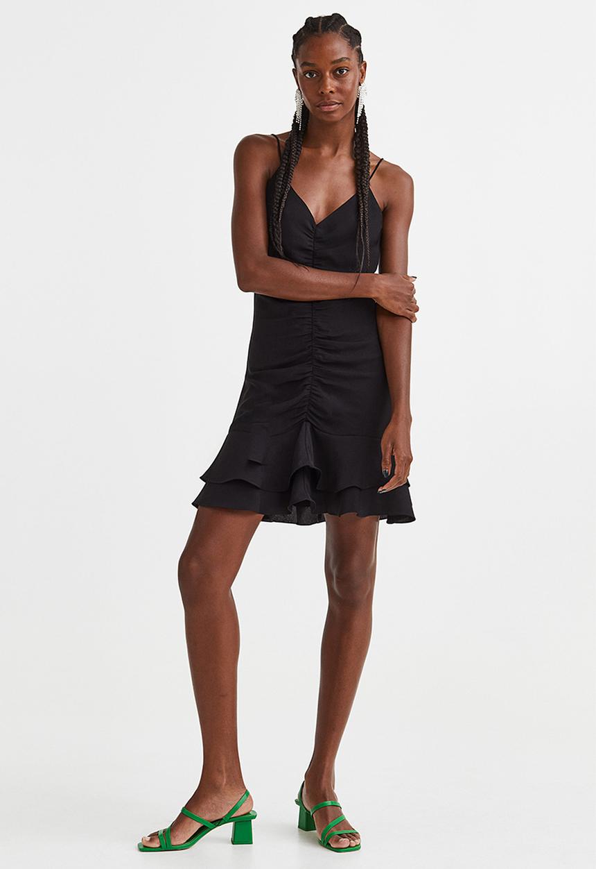 H&M - Flounce-hem crêpe dress - black