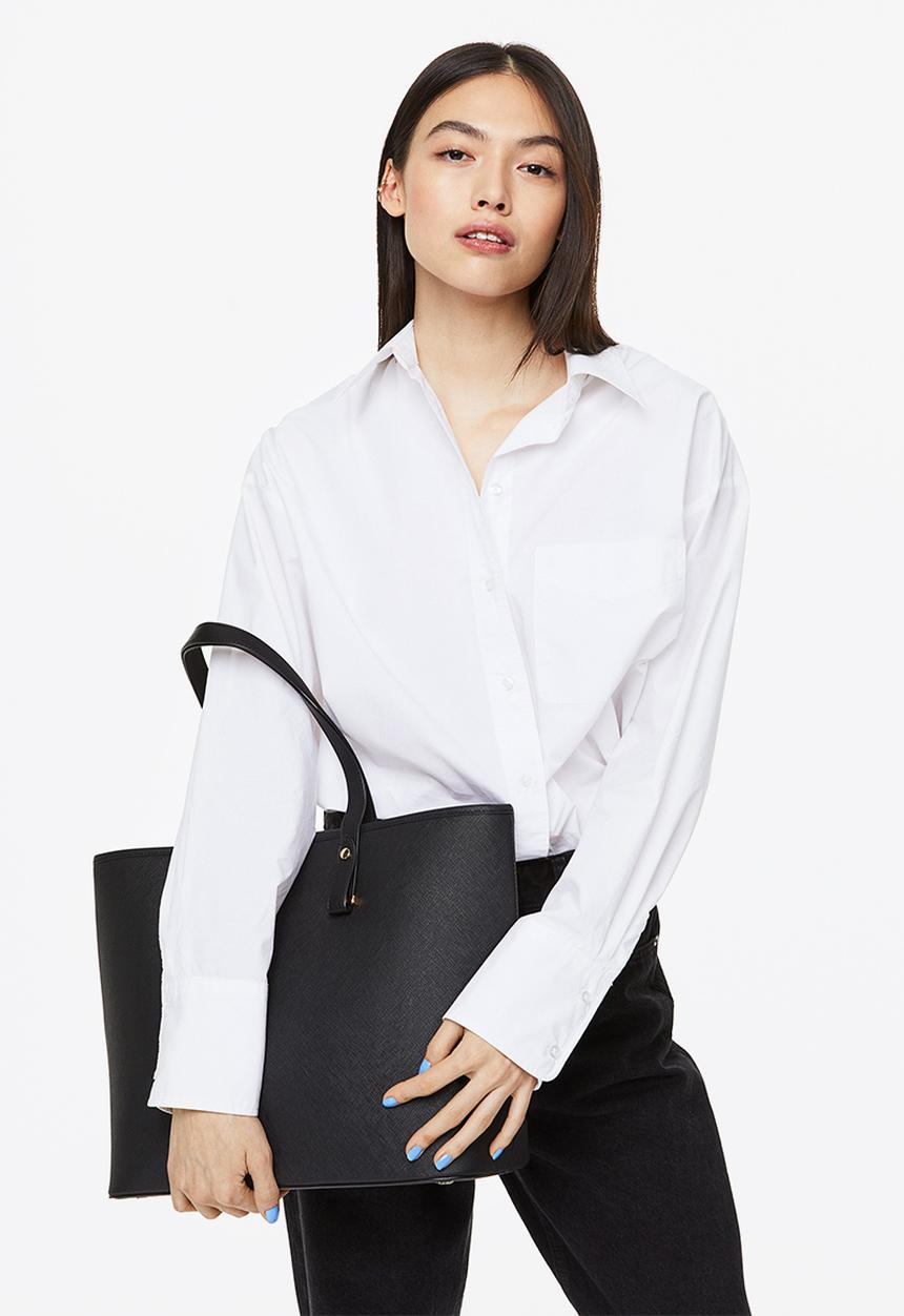 H&M - Imitation leather shopper - black
