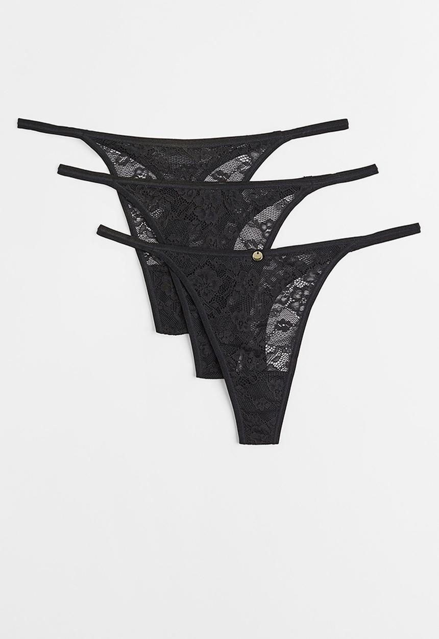 H&M - 3 Pack lace thong briefs - black