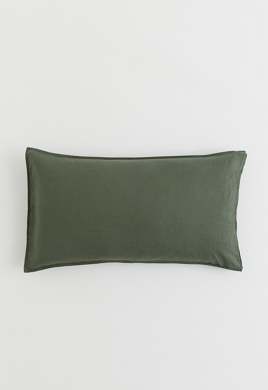 H&M - Washed linen pillowcase - green I