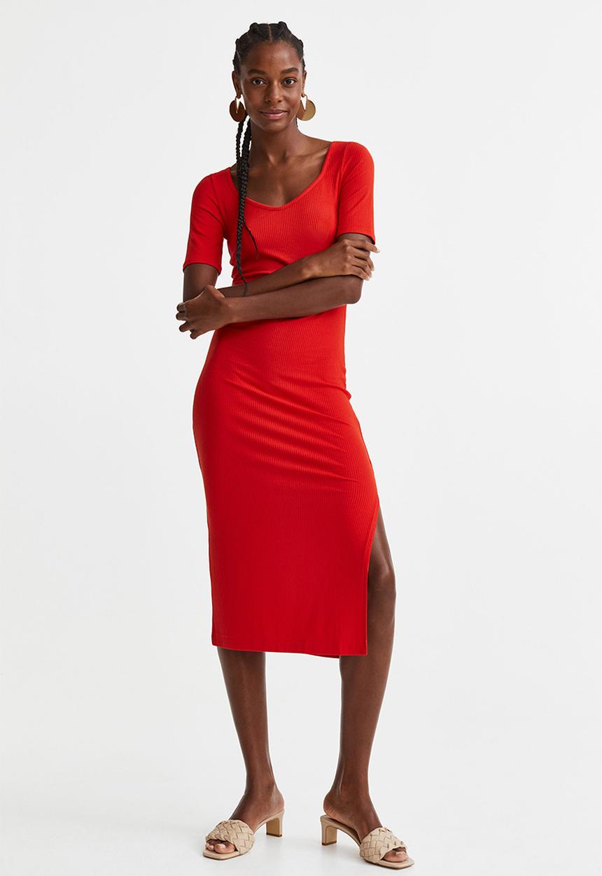 h&m red jersey dress Long-sleeved Jersey Dress Plum/Red Wine Color Size Small by H&M Basic