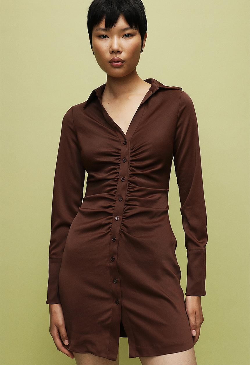 H&M - Draped crêpe dress - dark brown