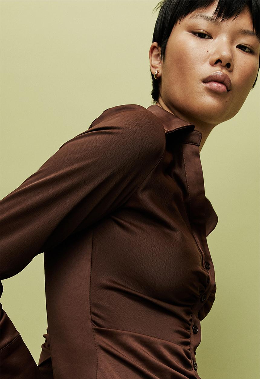 H&M - Draped crêpe dress - dark brown
