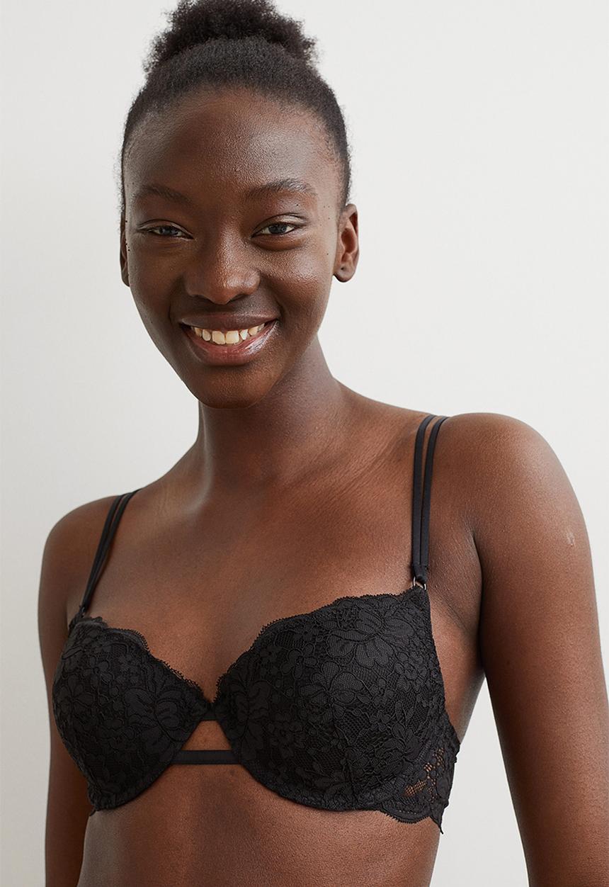 H&M - Lace push-up bra - black 