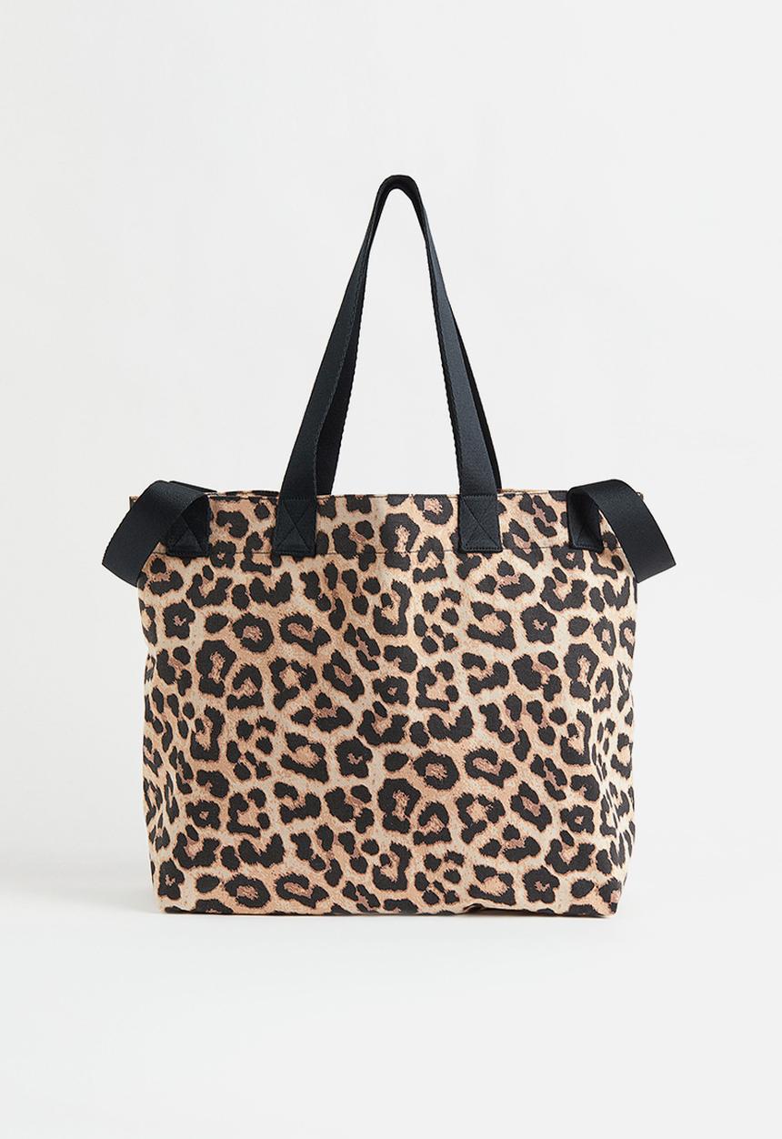 H&M - Large canvas shopper - beige/leopard print