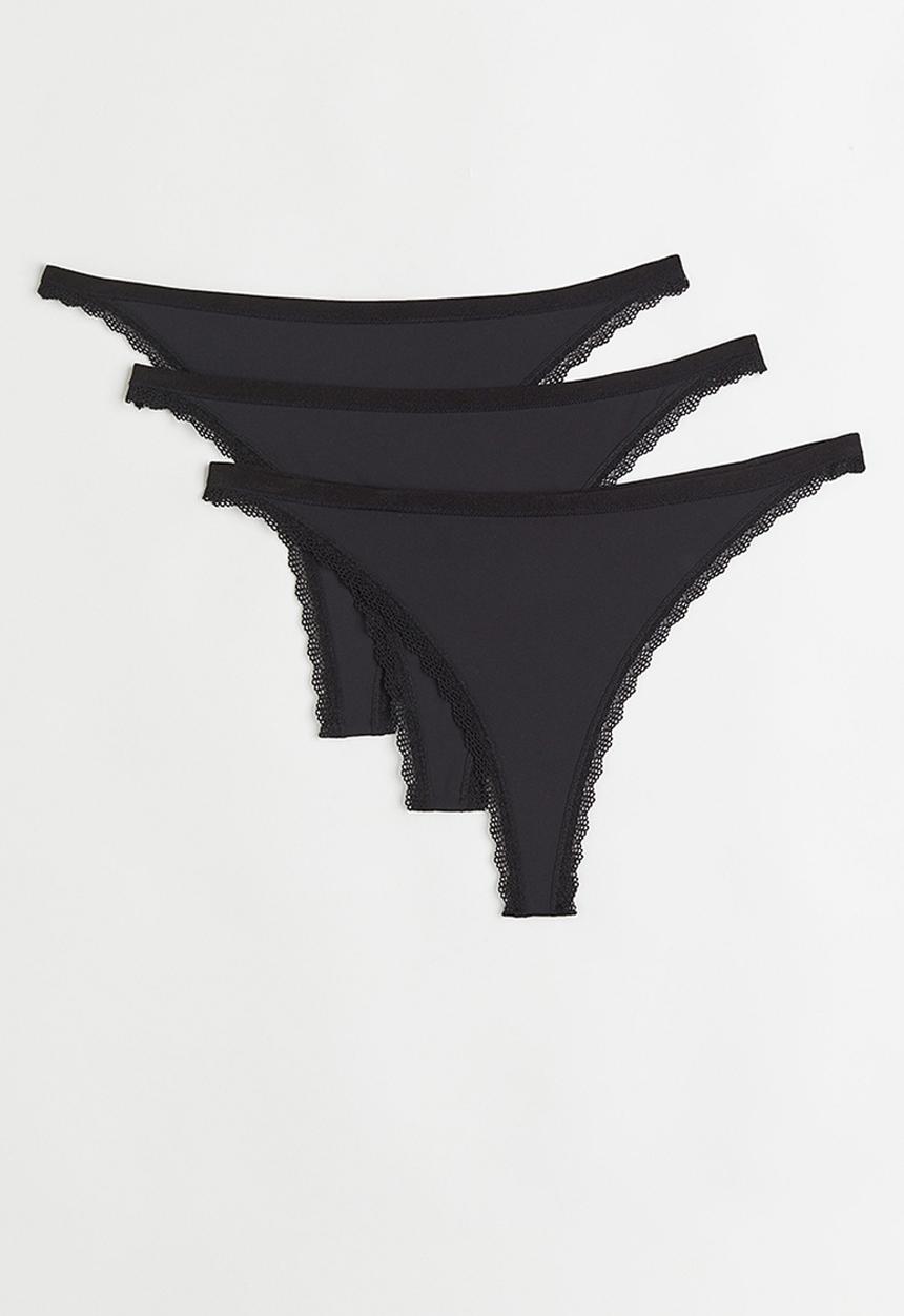 H&M - 3 Pack microfibre thong briefs - black