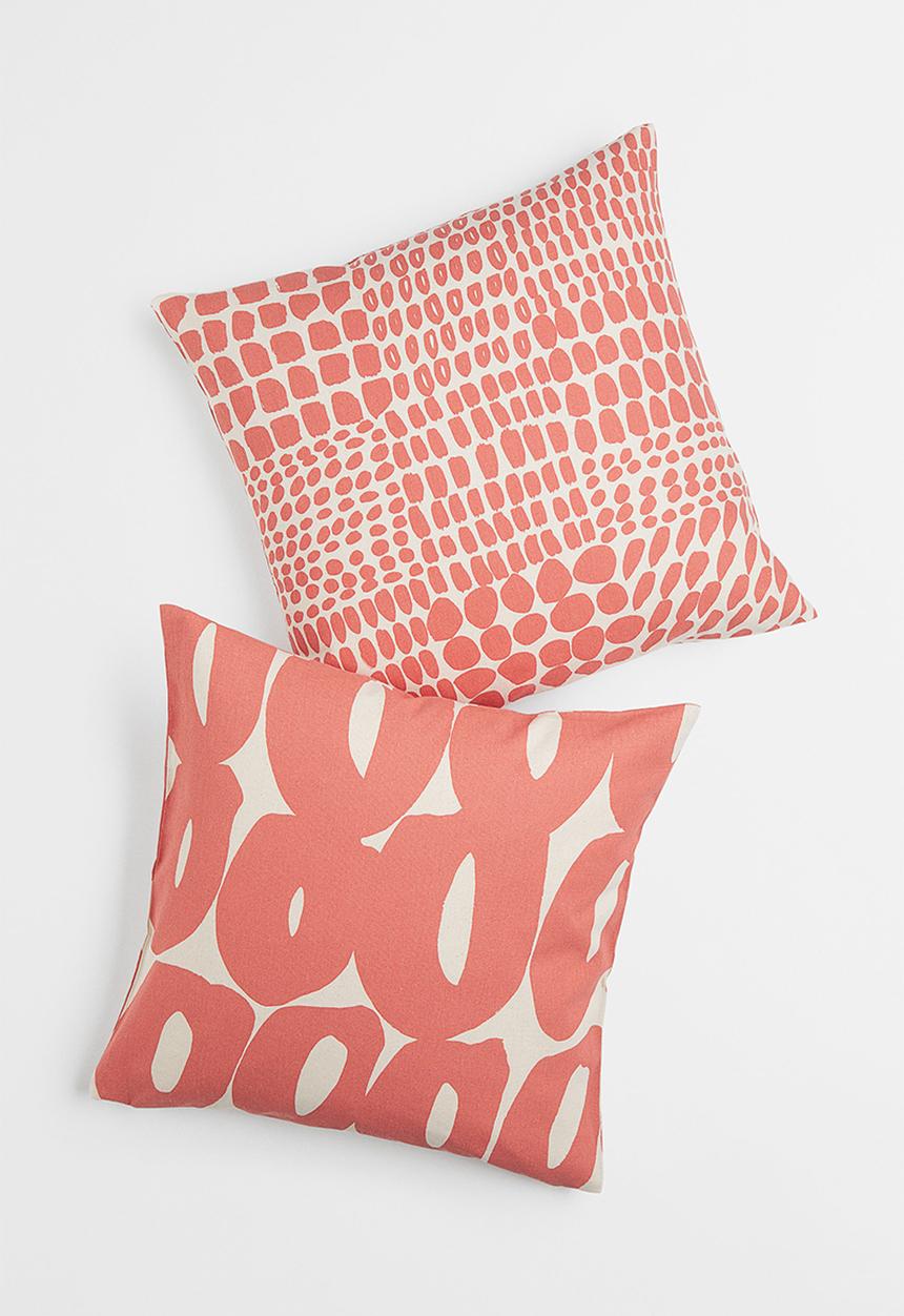 H&M - 2-pack patterned cotton cushion covers - multi/pink