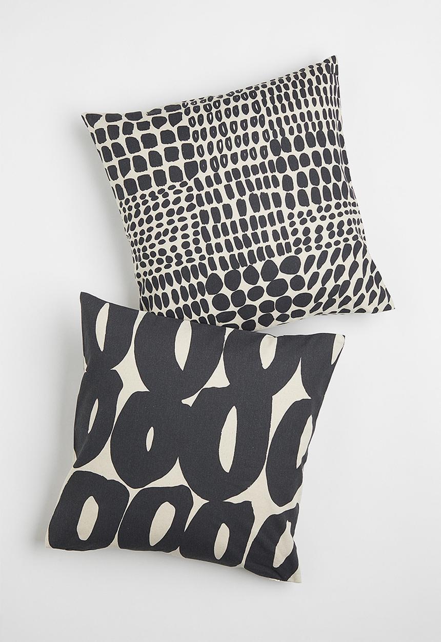H&M - 2-pack patterned cotton cushion covers - grey/multi