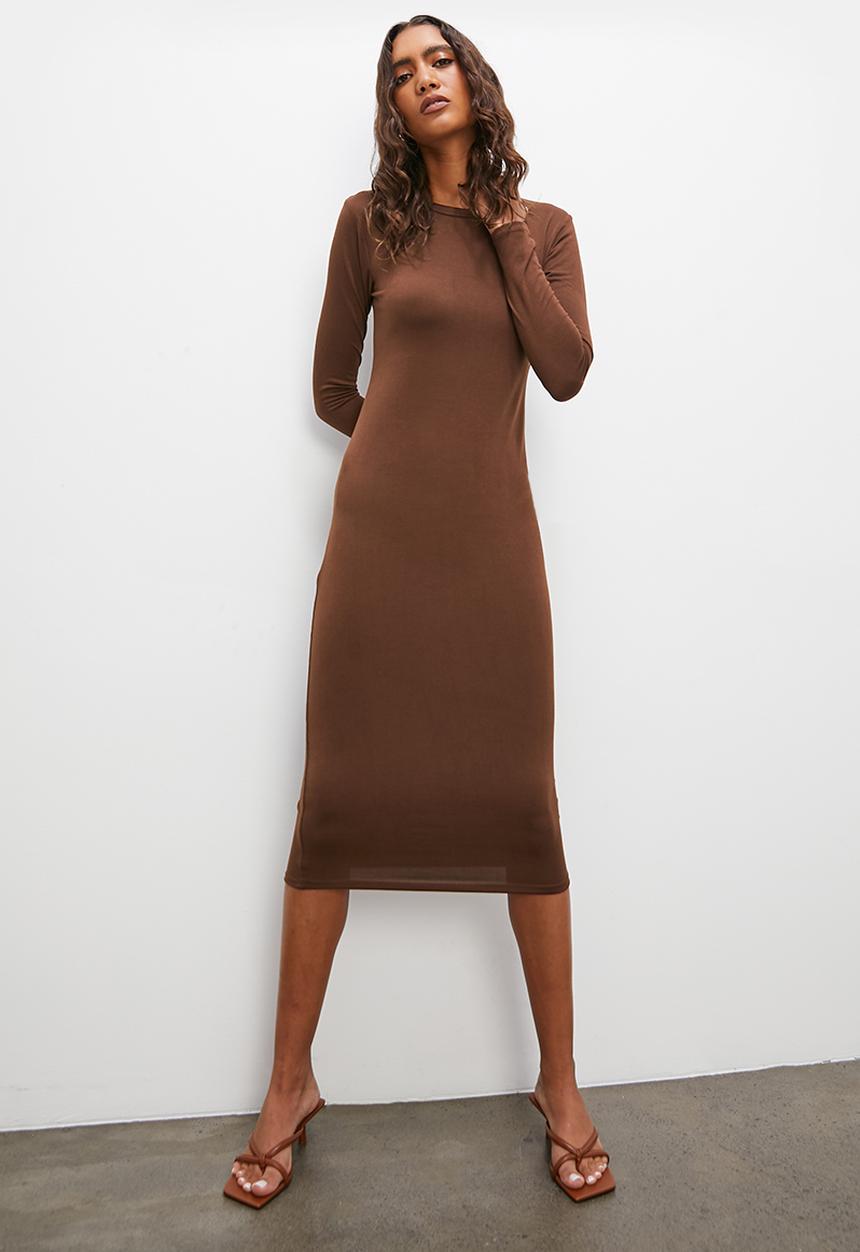 Superbalist - Crew neck midi bodycon dress - choc