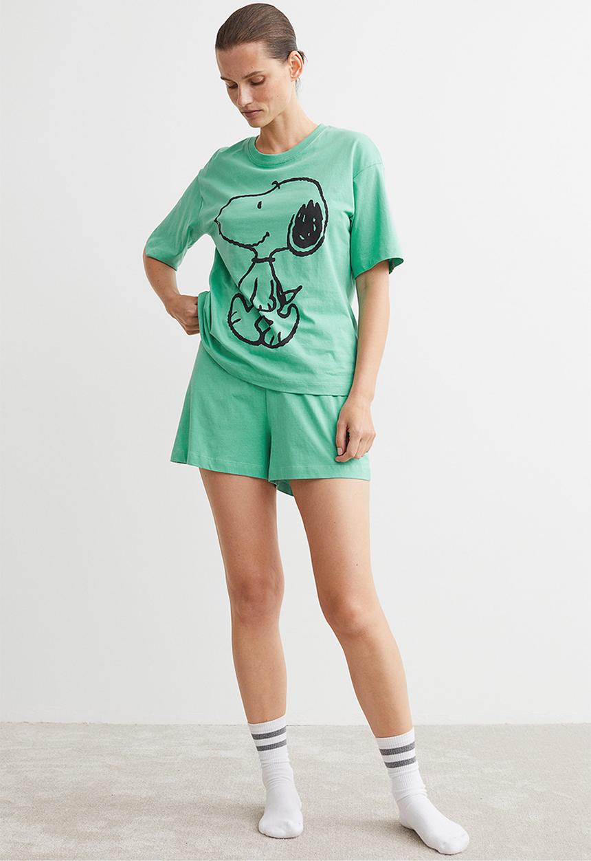 H&M - Cotton jersey pyjamas - green/snoopy 