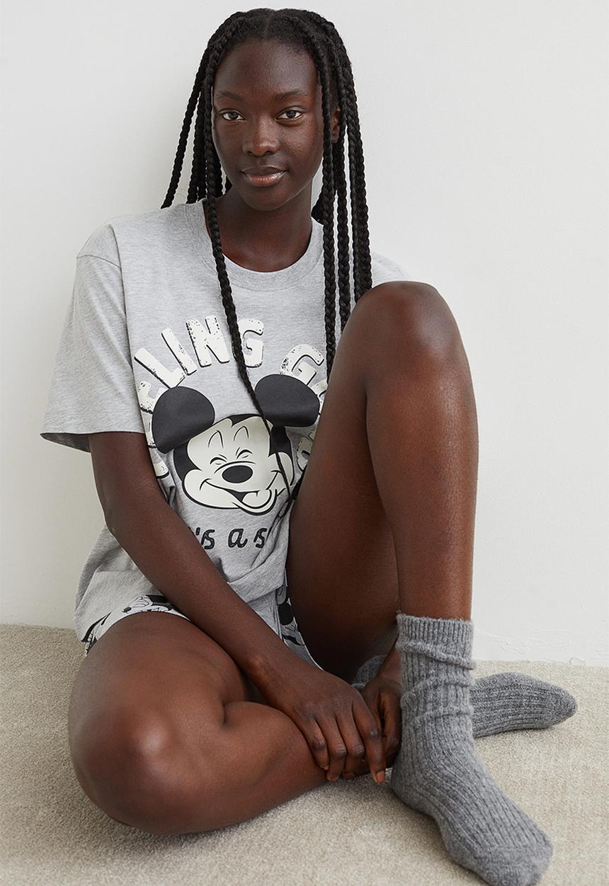 H&M - Cotton jersey pyjamas - grey marl/mickey mouse